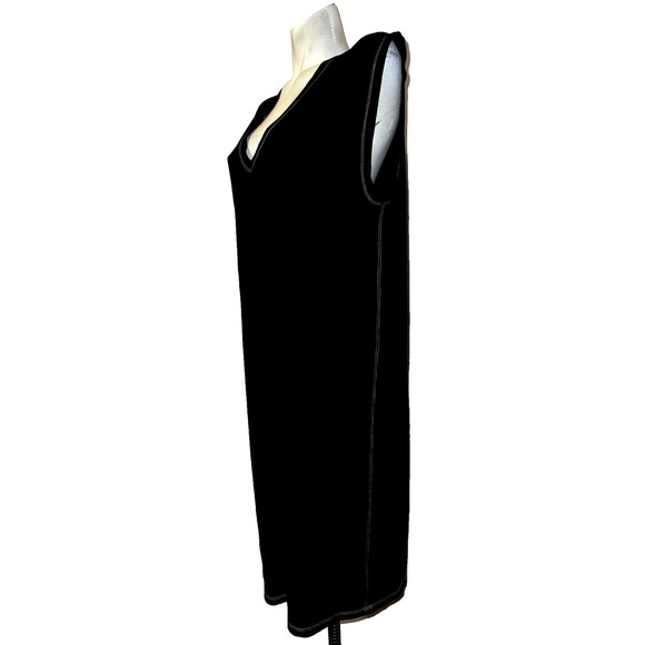 Zara Black Contrast Stitch V-Neck Sleeveless Midi Dress Womens Size Medium Basic - Picture 4 of 7